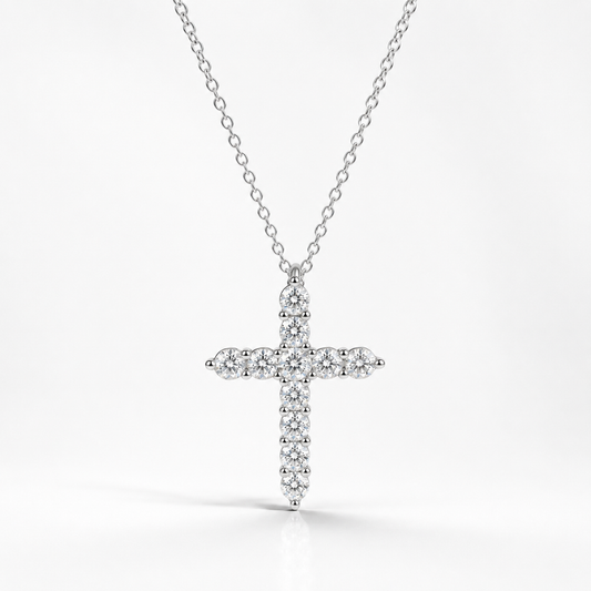 1.1CTW Moissanite Cross Necklace in S925 Sterling Silver