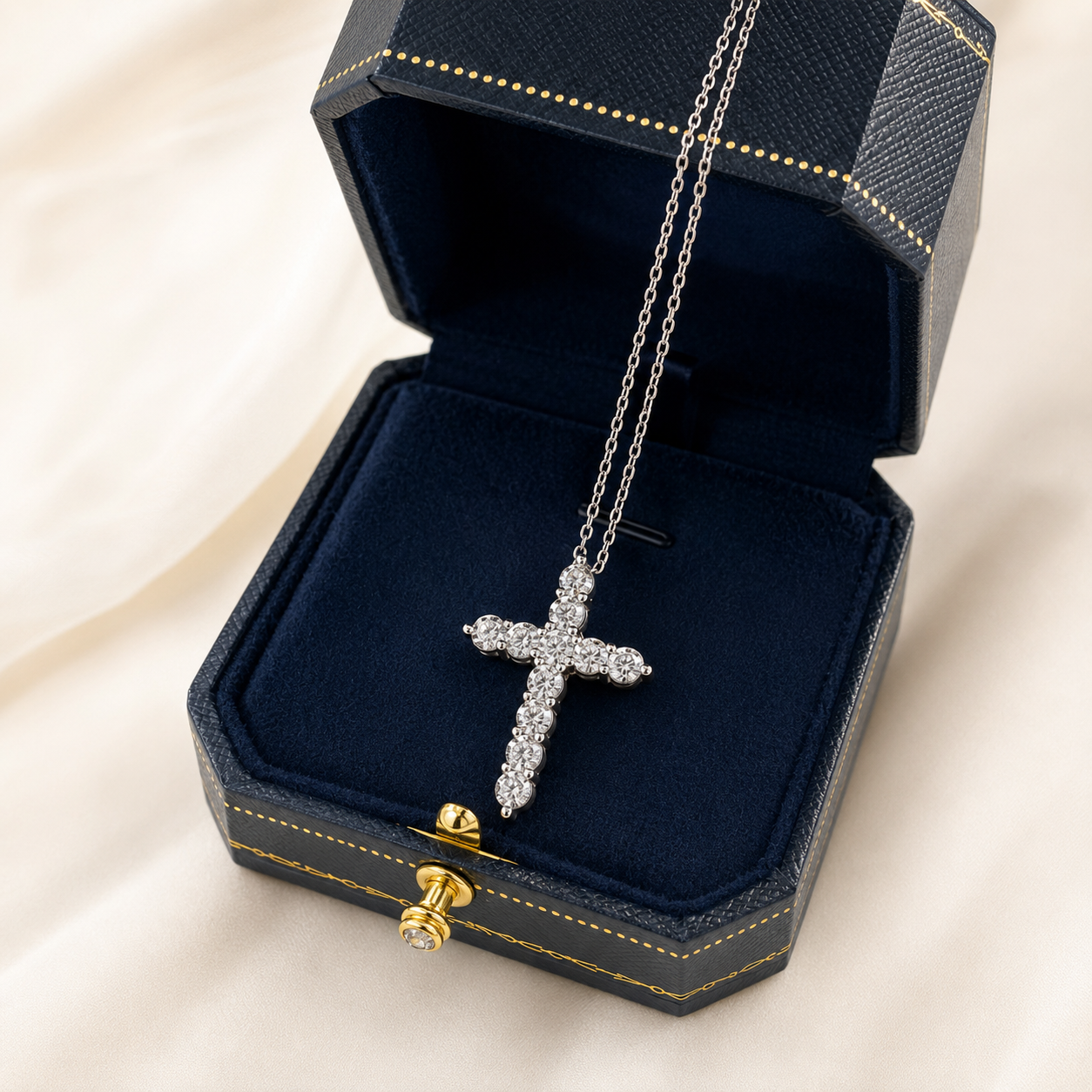 1.1CTW Moissanite Cross Necklace in S925 Sterling Silver