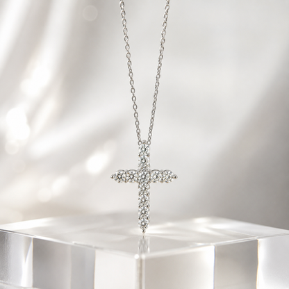 1.1CTW Moissanite Cross Necklace in S925 Sterling Silver