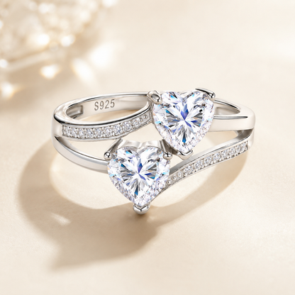 1.6CTW Double Heart Moissanite Ring in S925 Sterling Silver