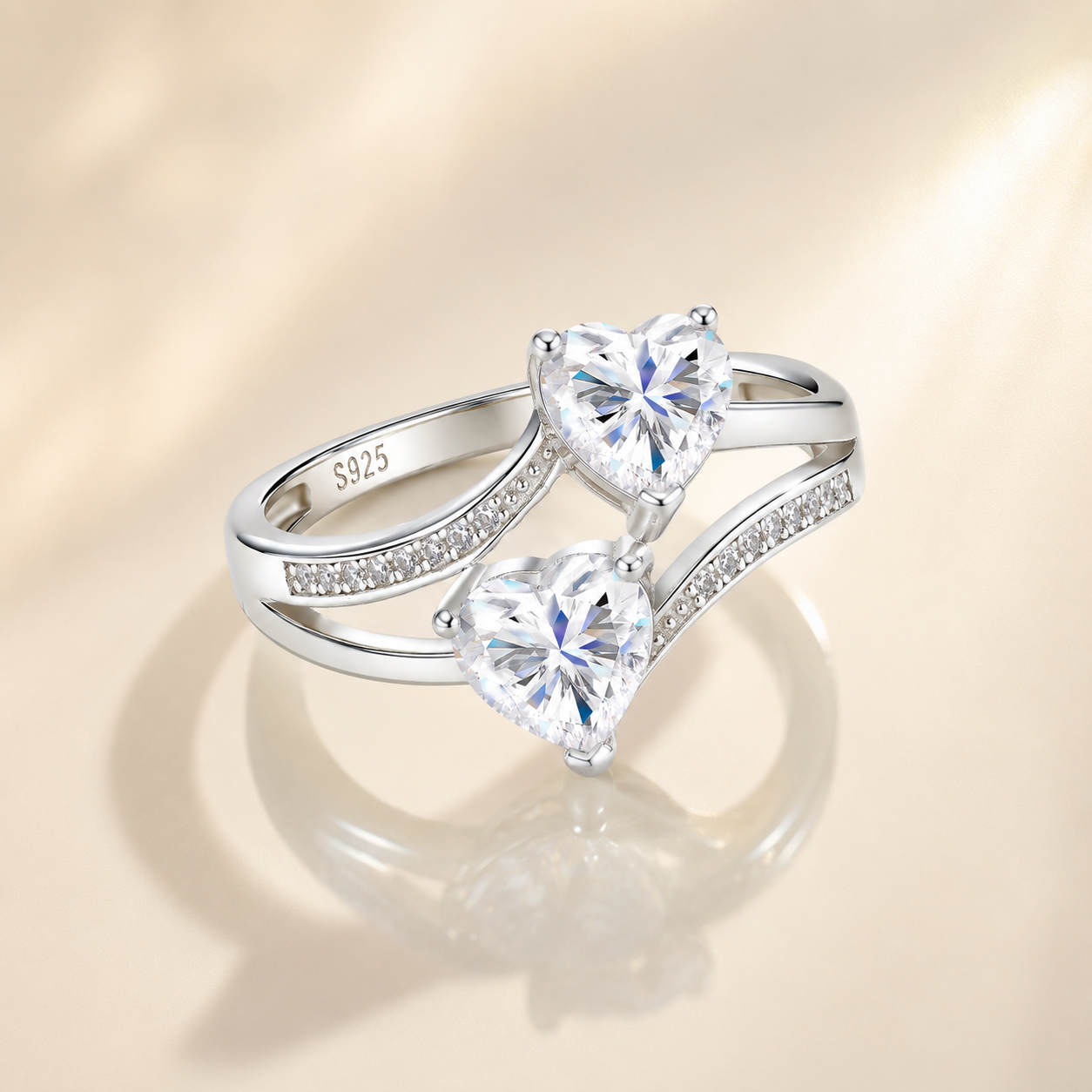 1.6CTW Double Heart Moissanite Ring in S925 Sterling Silver