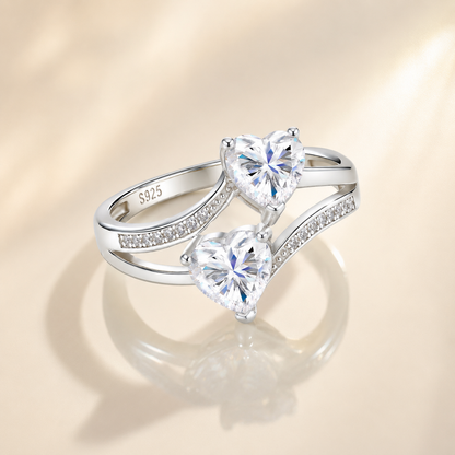1.6CTW Double Heart Moissanite Ring in S925 Sterling Silver