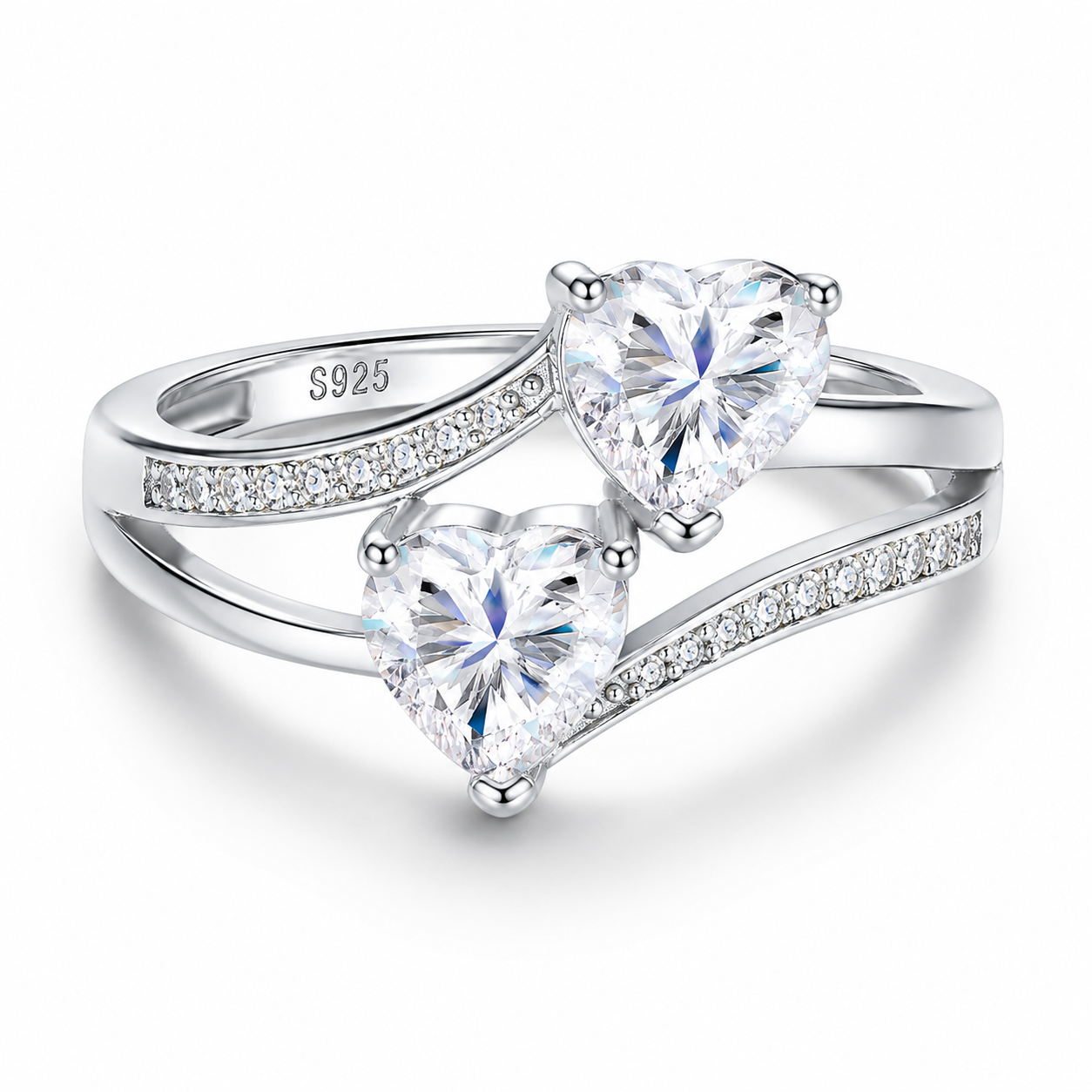 1.6CTW Double Heart Moissanite Ring in S925 Sterling Silver