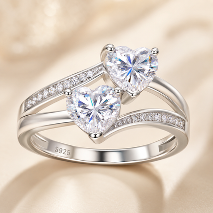 1.6CTW Double Heart Moissanite Ring in S925 Sterling Silver