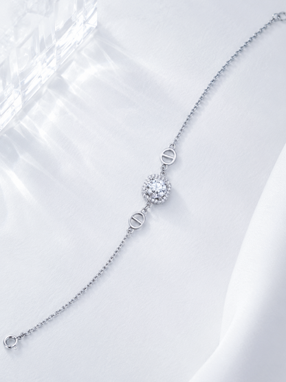 Celand 1CT Cushion Halo Moissanite Bracelet, S925 Silver